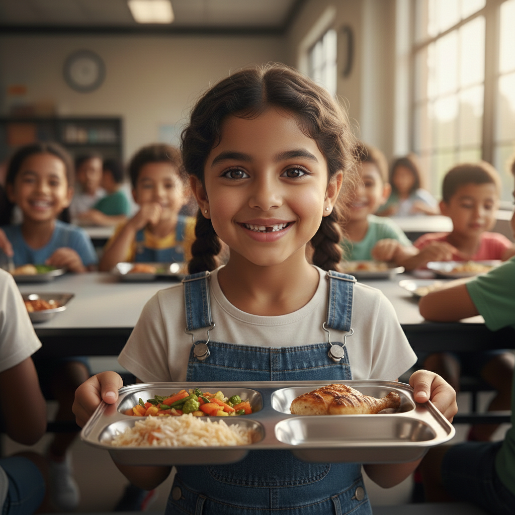 Enfants mangeant à la cantine